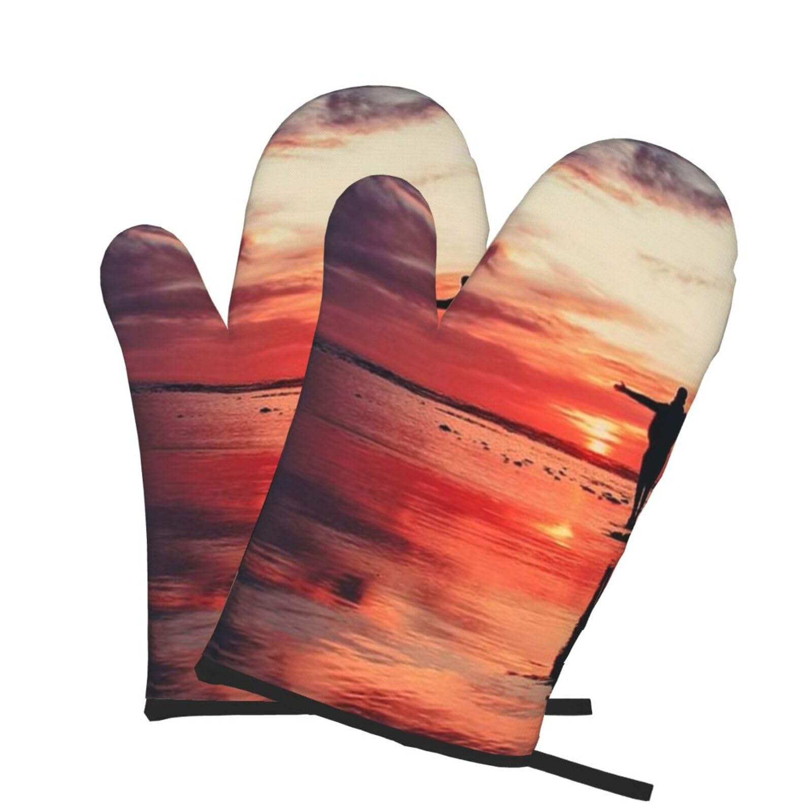 Oven Mitts Set of 2 Pcs, Standing in The Lake Prints Heat Resistant Kitchen Gloves for Cooking Baking Grilling