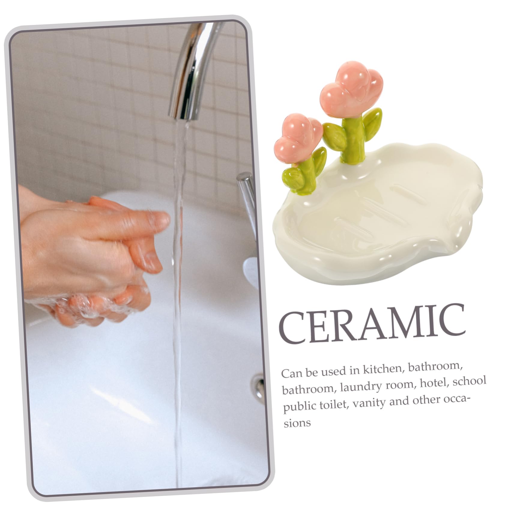 Jabonera de Cerámica Forma de Flor para Encimera de Baño | Escurridor Boca de Drenaje, Vierte el Agua al Lavabo, Uso en Tocador y Cocina