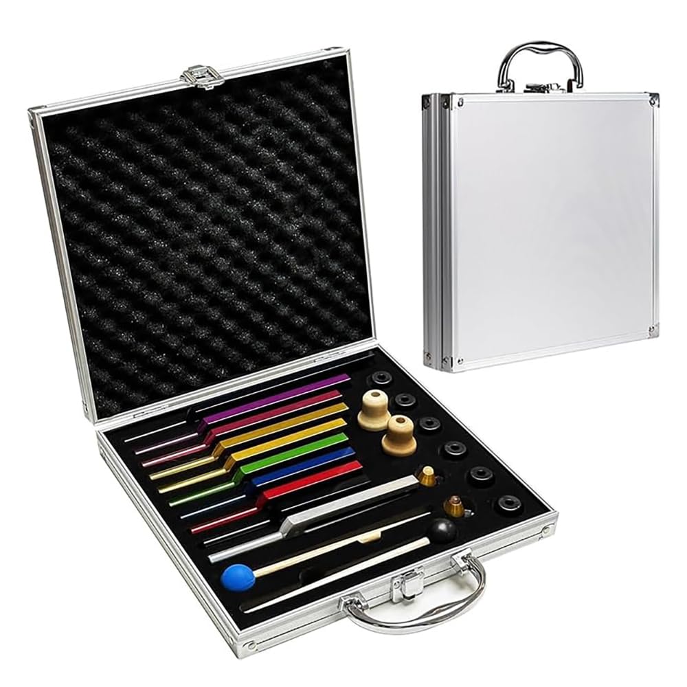 NEWFUN Stimmgabel,Stimmgabel Neurologie,10er Set (174 Hz, 285 Hz, 396 Hz, 417 Hz, 432 Hz, 528 Hz, 639 Hz, 741 Hz, 852 Hz, and 963 Hz), für Klangtherapie Gewichtete Stimmgabel Geeignet Meditation