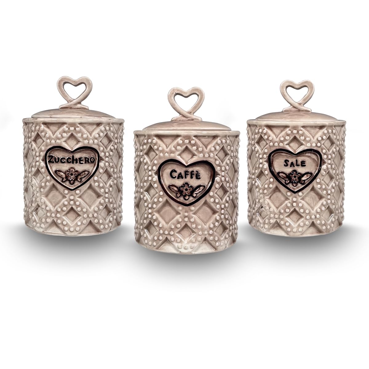 OnePine Set di 3 Vaso Ceramica per Alimenti, Barattoli da Cucina Moderni con Coperchio Ermetico, Barattolo Sale Zucchero Caffe, per Casa e Cucina