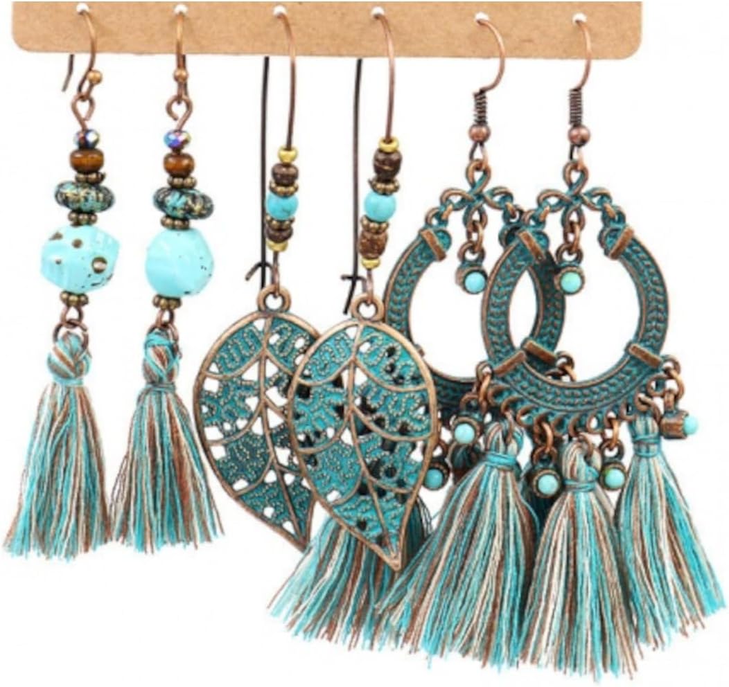 ブルータッセルステートメントイヤリング インドネシア民族オレンジイヤリング ロングブルータッセルイヤリング ゴールドシャンデリアステートメントイヤリング  ボヘミアンイヤリング - Etsy 日本 ボヘミアンスタイルのタッセルイヤリング3個セット。