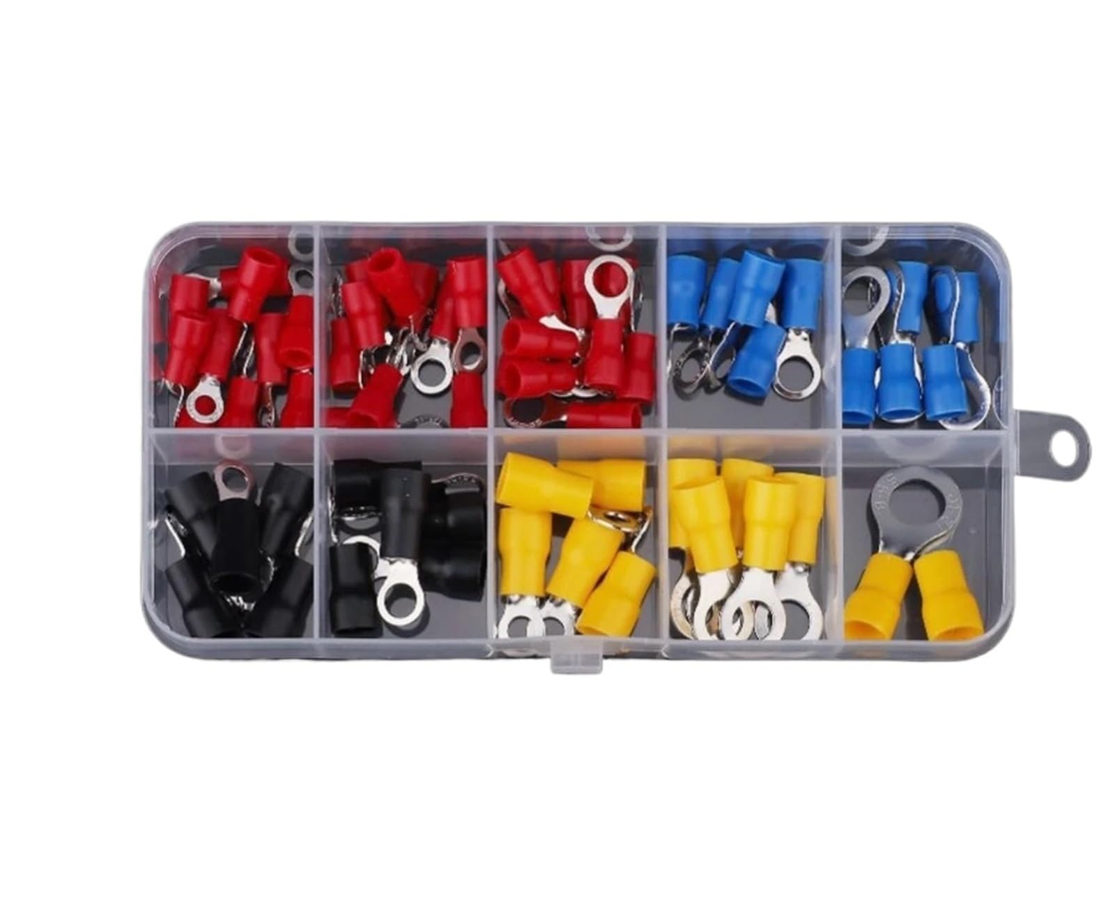 Baynopurin Men's 62Pcs Round Insulated Crimp Terminals Assorted Automotive Fe Spade Ring Fork Butt Insulated Crimp Terminal Lug Cable Connector Kit(62Pcs)