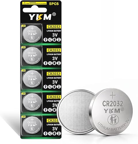 YKM Paquete de 5 baterías de litio CR2032 de 3 V DL2032 con sensor de anillo para control remoto de reloj y automóvil (5 años de vida útil)