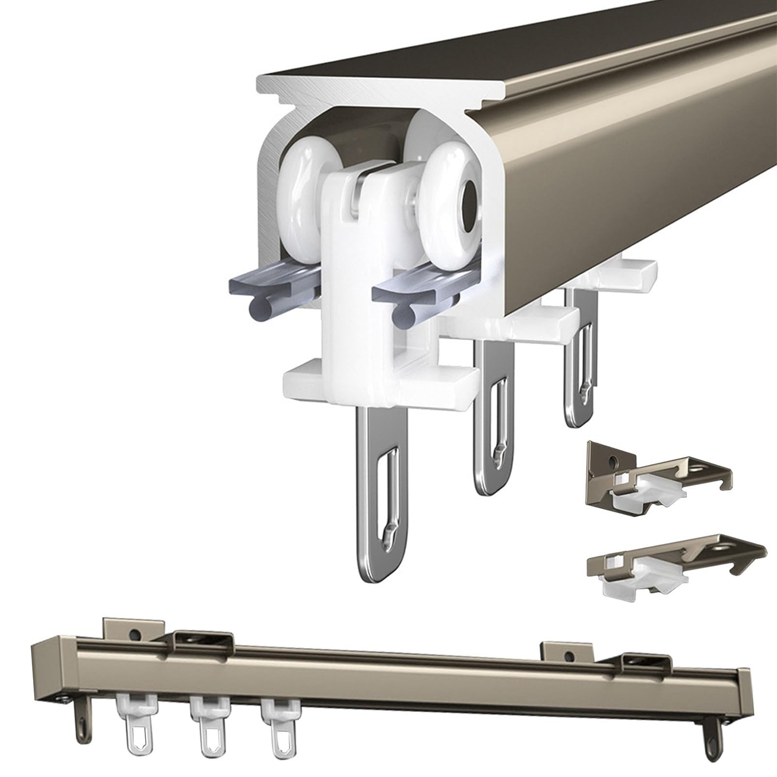 Curtain Tracks Aluminium Ceiling Track Ceiling Or Wall Mount For Windows And Room Divider Curtains, 50 100 200 350 400cm Curtain Track, Curtain Rail System With Runners(Champagne,420cm/13.8ft)