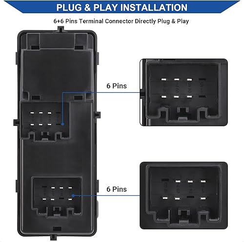 Miniatura 4 de Obaee Interruptor de ventana principal compatible con Ford F-150 2009-2010, OEM de repuesto 9L3Z-14529-AE, 9L3Z-14529-AD, 1 Auto 6+6 pines