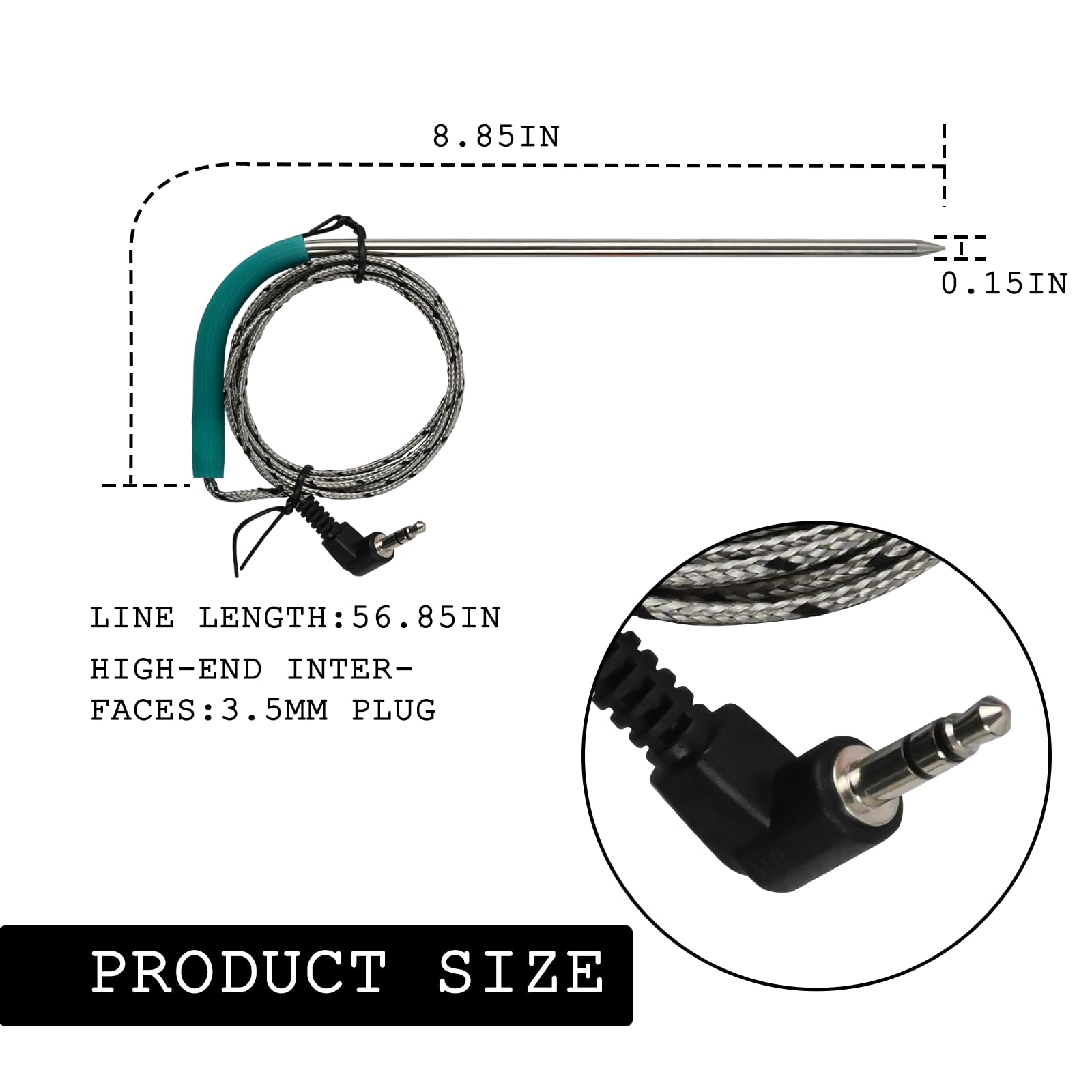 Pit Boss - Confezione da 2 sonde termometriche di ricambio per sonda a pellet, sonda per fumatori a pellet, spina da 3,5 mm, accessori per sonda con 2 occhielli per sonda e clip per sonda