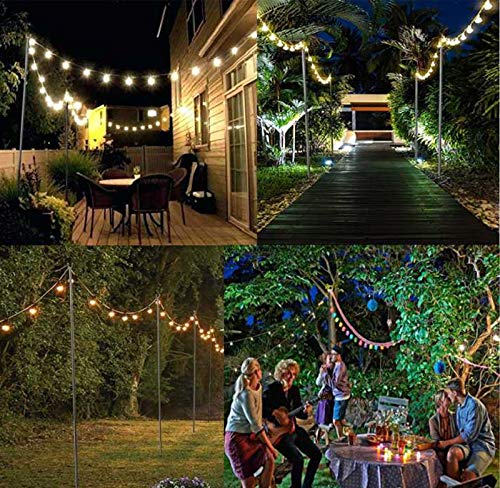 Brillihood Outside String Light Pole, 9ft Sturdy 4 Prong Fork Pole Stand, LED Solar Hanging Bulbs Used for Patio, Backyard, Courtyard Garden, Chrismas, Café Wedding Light Décor, (2-Pack)