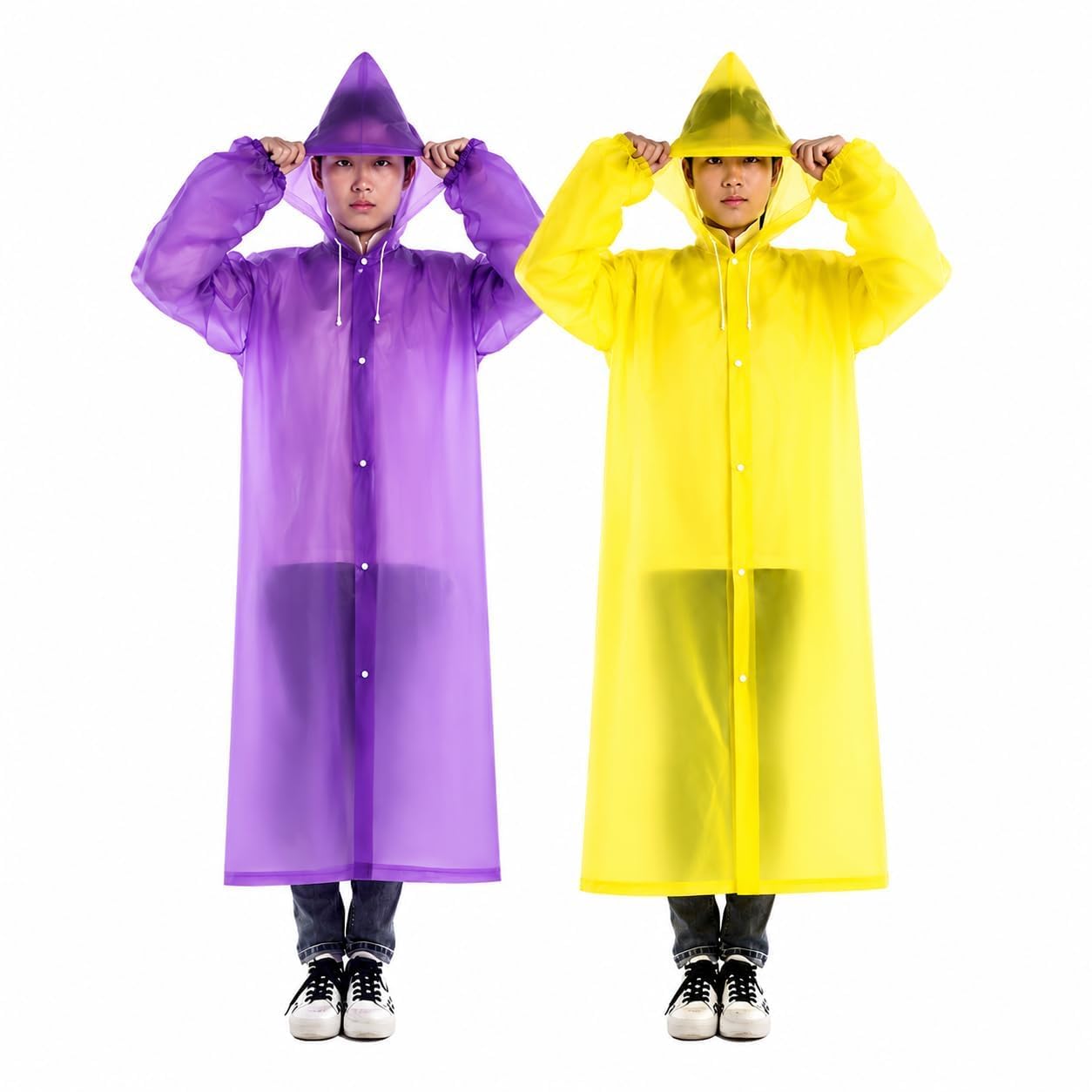 kqub EVA Raincoat Confidence Full Sleeve Raincoat, Water Resistant Rain Jacket, Full Rain Coat with Adjustable Hood for Women & Men (Pack Of 2)-picture-33