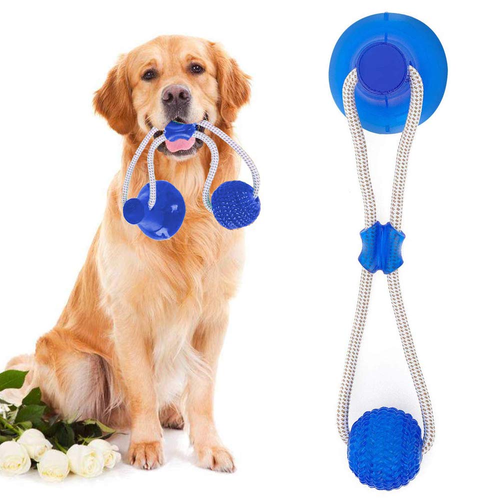 Suction Cup Dog Toy, Multifunction Molar Bite Interactive Dog Toy Self Playing Chew Toy with Suction Cup for Chewing/Teeth Cleaning