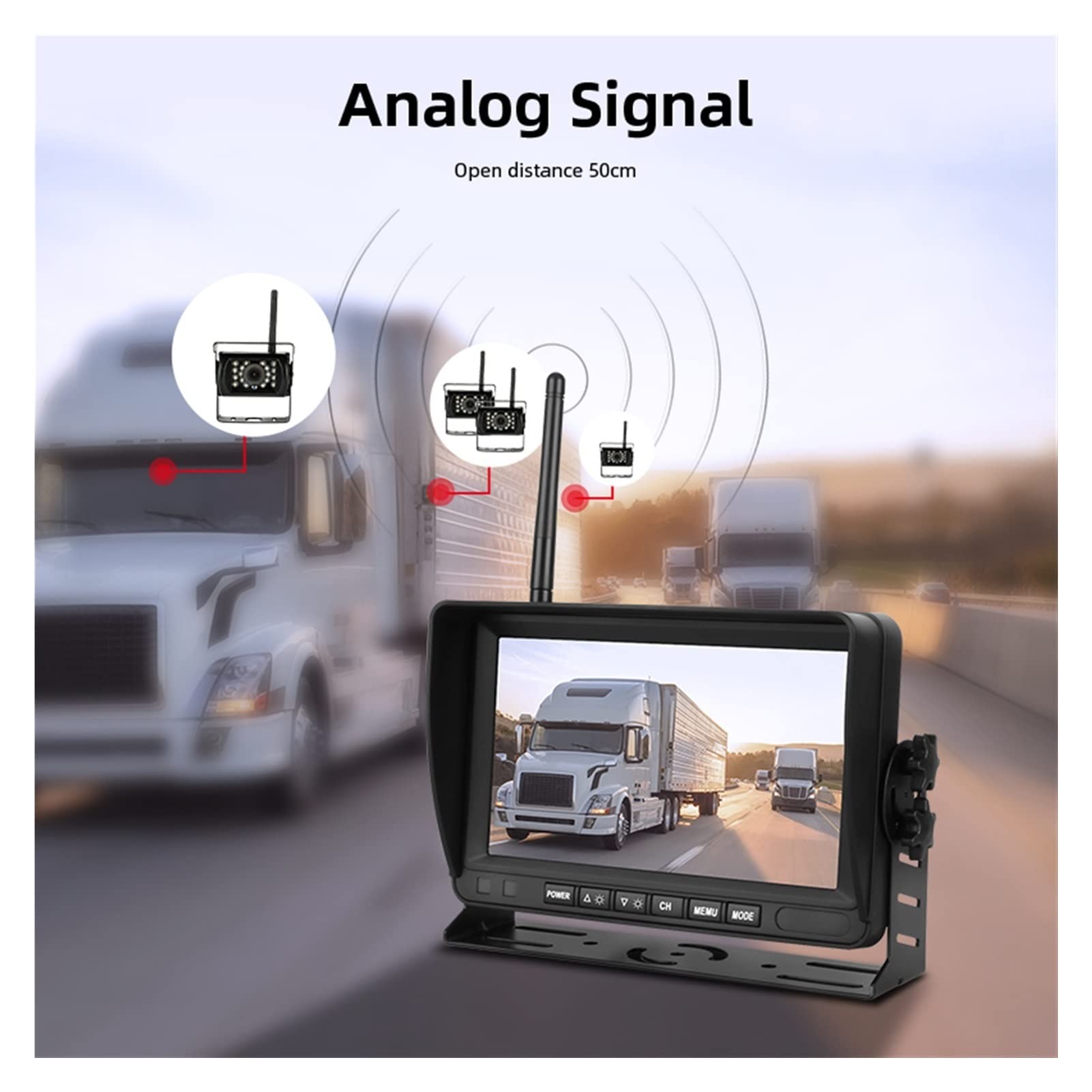 7 "Bezprzewodowy monitor samochodu z tyłu widok z tyłu kamery Night Vision with Screen Parking System Backup Wyświetlacz do samochodów ciężarowych Rv. Samochody dostawcze(3 Cam with charger)