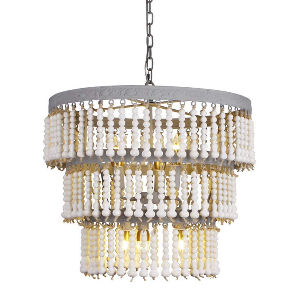 HXYSXHJUO Rustic Beaded Chandelier Large Wood Lighting Vintage Loft Farmhouse Hanging Light Nordic Antique Kitchen Fixtures