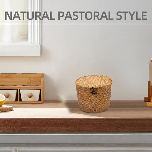Miniatura 6 de Cabilock Contenedores de almacenamiento de mimbre decorativos con tapas, cesta de almacenamiento de hierba marina de ratán tejido, cajas