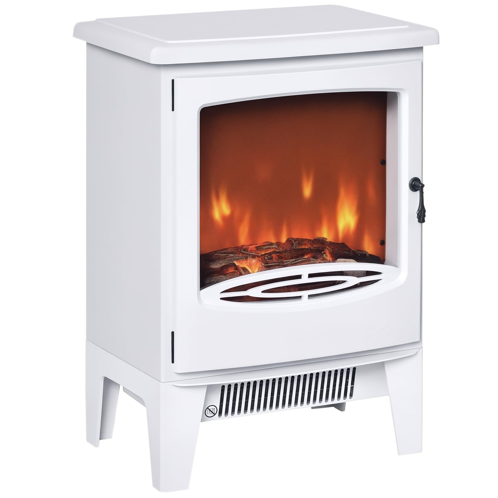 HOMCOM Chimenea Eléctrica Portátil de 900/1800W con Efecto de Llama Termostato Ajustable y Protección Sobrecalentamiento hasta 20 m² 39x26x54,8 cm Blanco