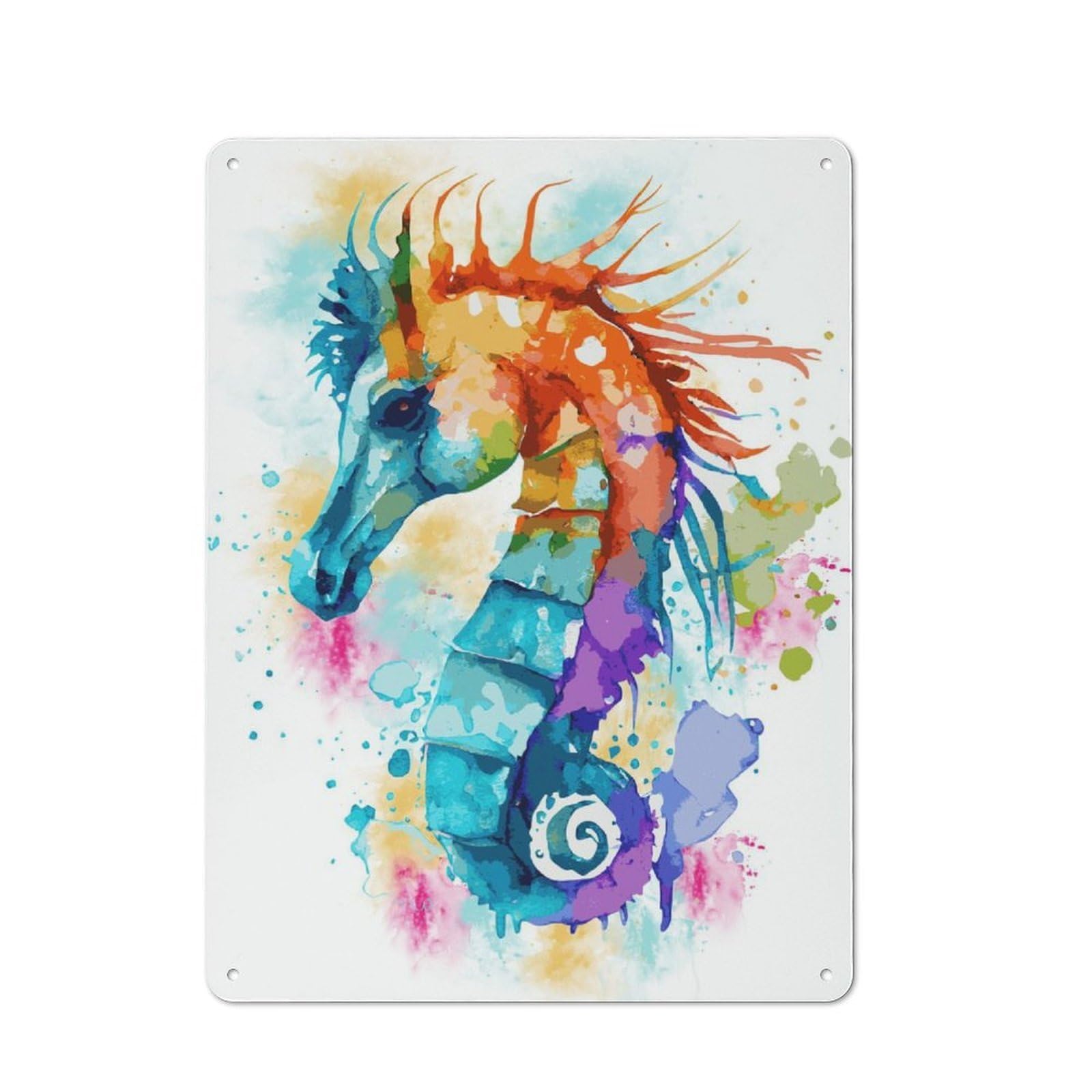 Junmoney Watercolor Sea Horse Art Metal Gift Sign 40X30cm, Vintage Home Wall Decor For Home, Shop, Pub Or Studio Wall