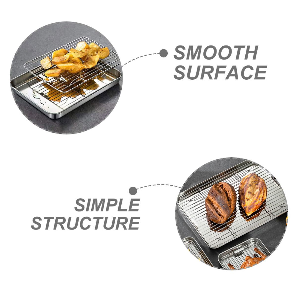 Garneck 2 juegos Bandejas para Horno de Acero Inoxidable con Rejilla para Asar y Enfriar Compacto y Resistente y Fácil de Limpiar para Galletas Pasteles y Carnes