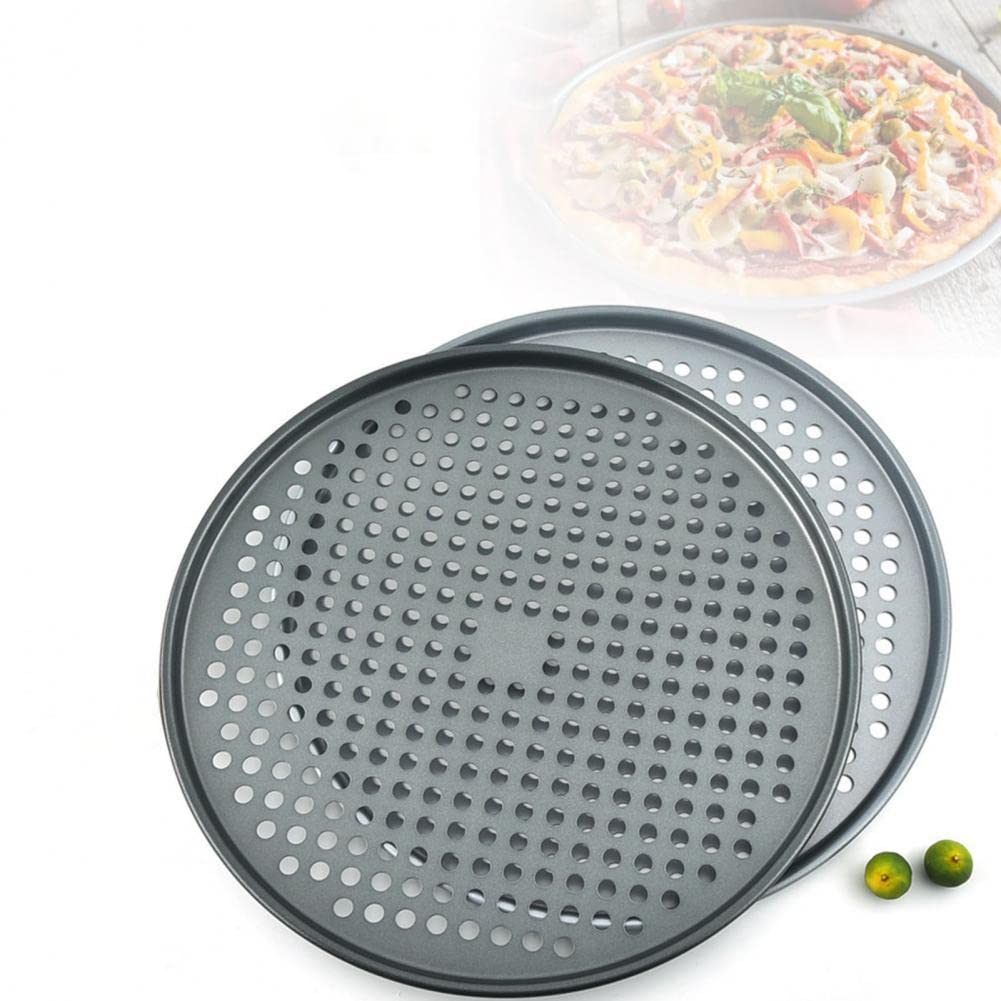 Bandeja para Pizza Redonda de 37 cm, Antiadherente, de Acero Inoxidable, con Orificio de ventilación, Gris Oscuro y Gris Claro.