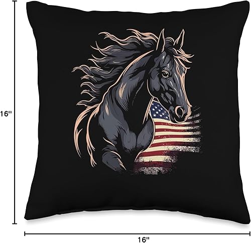 Miniatura 6 de Horse Related Gifts For Girls Western Graphic Cojín de caballo ecuestre con la bandera estadounidense para montar a caballo, 18 x 18 pulgadas,