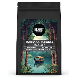 Hermit Coffee Monsoon Malabar AA, Medium Roast | Made with 100% Specialty Grade Arabica Freshly Roasted (250g, French Press)