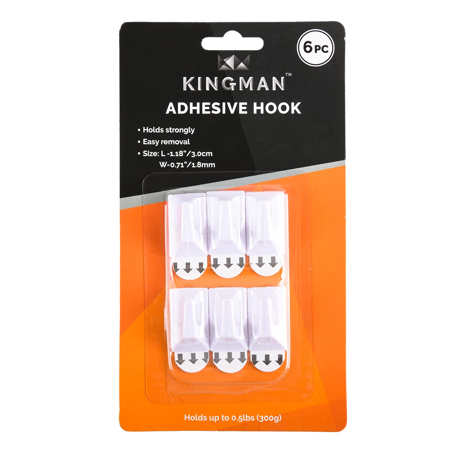 Kingman 6 Piece Adhesive White Utility Hooks Damage-Free Easy Removal, 0.71" x 1.18" (96 Pack)
