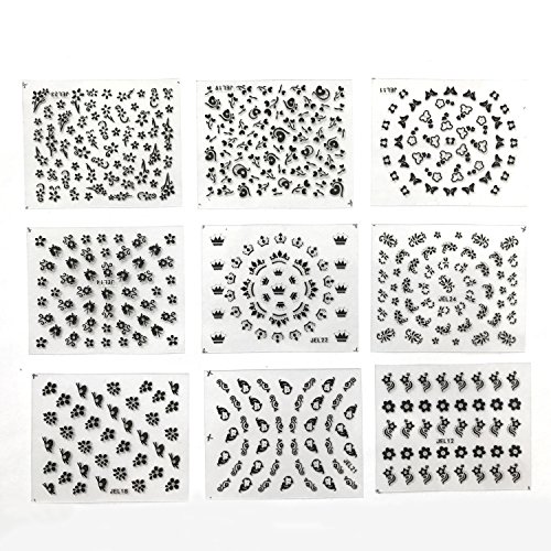 50 Sheets 3D Flower Nail Art Stickers Decals Decal Manicure Stamping Diy Decoration Tools, Include 15 Sheets White Flower, 15 Sheets Black Flower And 20 Sheets Colorful Flower #TOP2