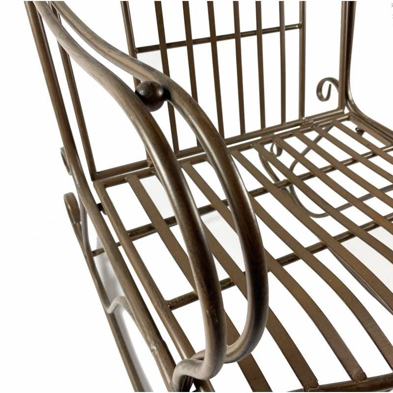 L'Héritier Du Temps Rocking Chair Vienne Marron Chaise Fauteuil de Jardin à Bascule Intérieur Extérieur en Métal Patiné 67x88x92cm