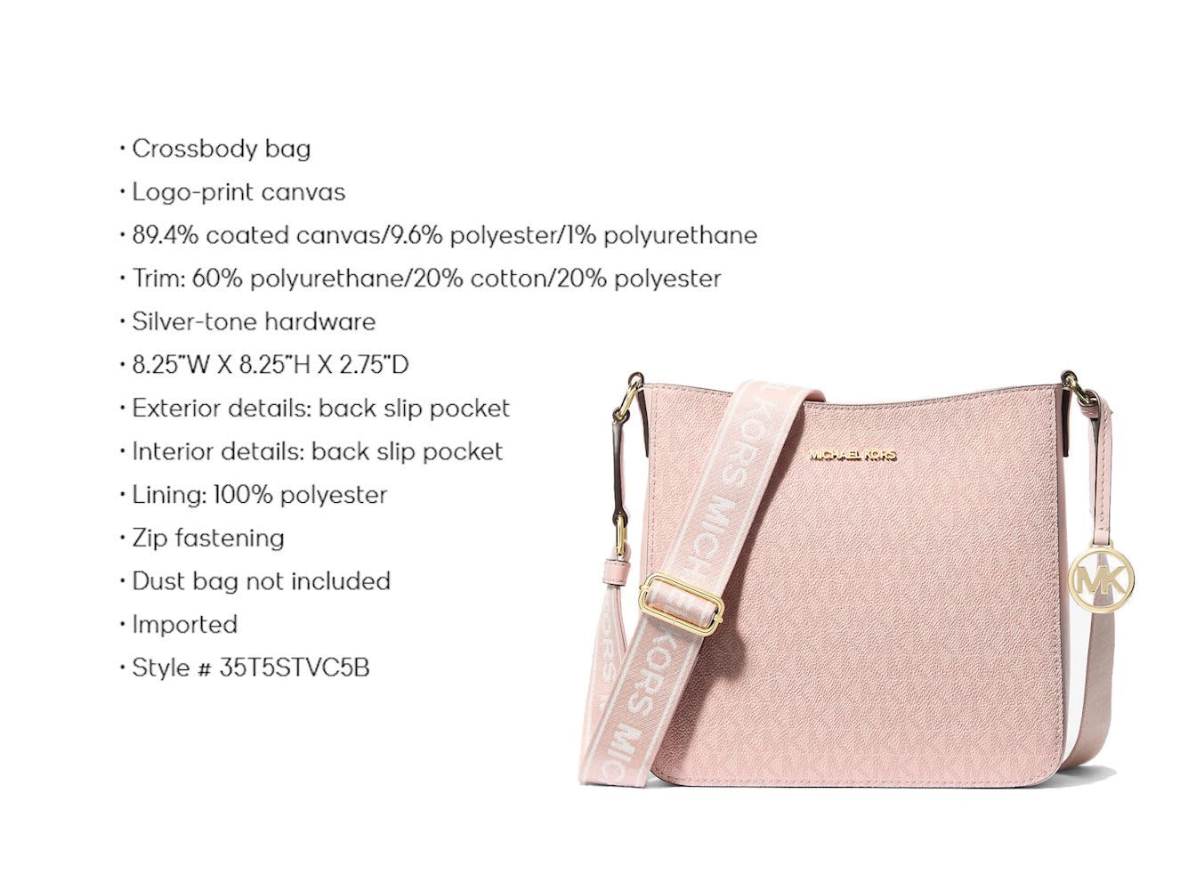 Michael Kors Bolso bandolera para mujer Jet Set Travel Pequeño bolso mensajero con logotipo (Rosa Polvo)
