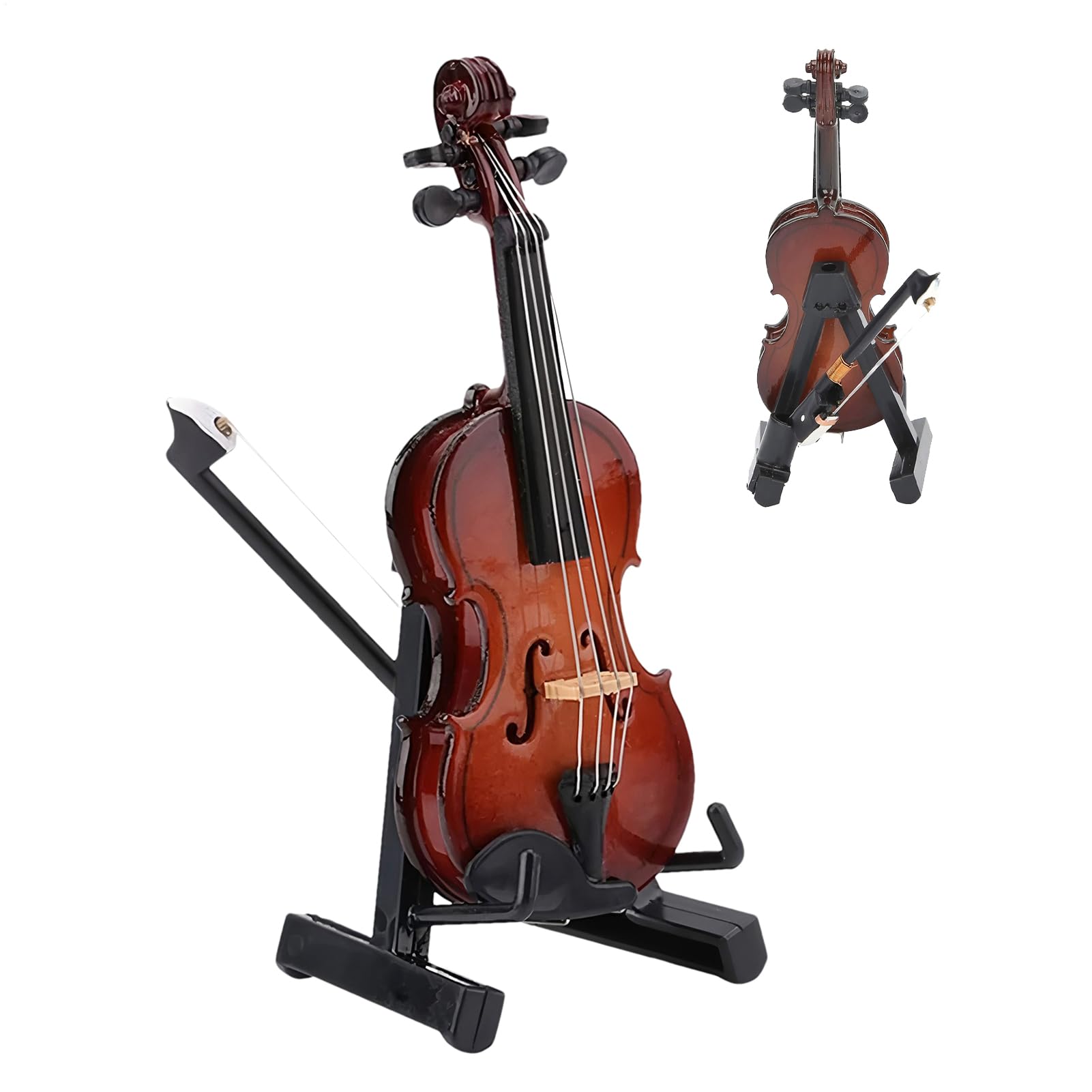 Generisch Violino in miniatura in legno con supporto, mini strumento musicale con supporto, modello da collezione, decorazione per casa delle bambole, soggiorno, camera da
