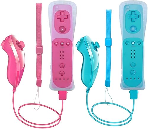 Control remoto Wii 2 paquetes de control inalámbrico Wii compatible con consola Wii Wii U rosa y azul
