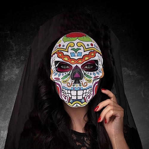 Miniatura 6 de BaronHong Máscara de calavera de azúcar del Día de los Muertos, máscara de Halloween para cosplay, fiesta mexicana, suministros de disfraces