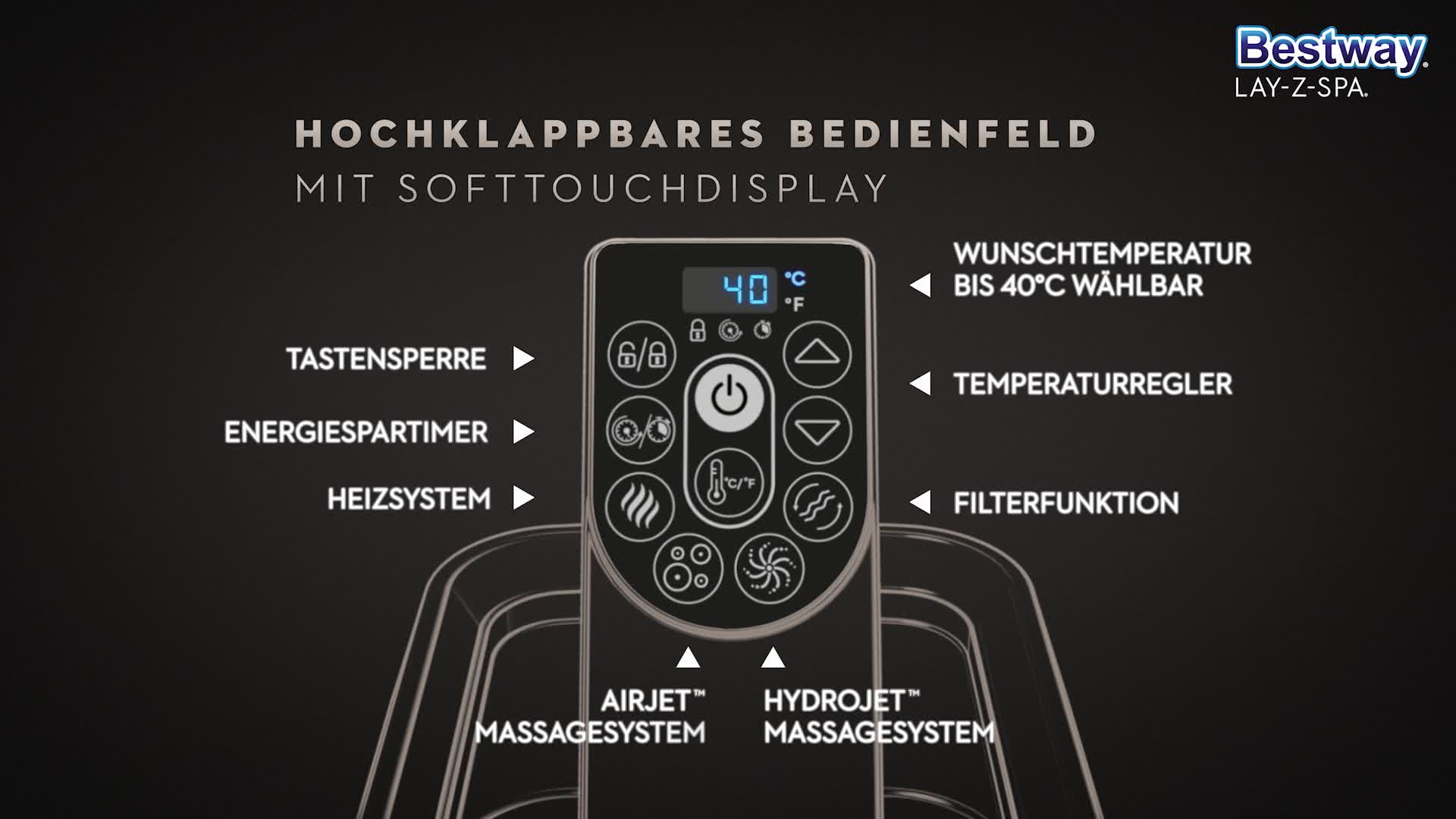 Bestway LAY-Z-SPA Maldives HydroJet Pro™ Whirlpool, 201 x 201 x 80 cm, 5-7 Personen, eckig, braun – Bild 8