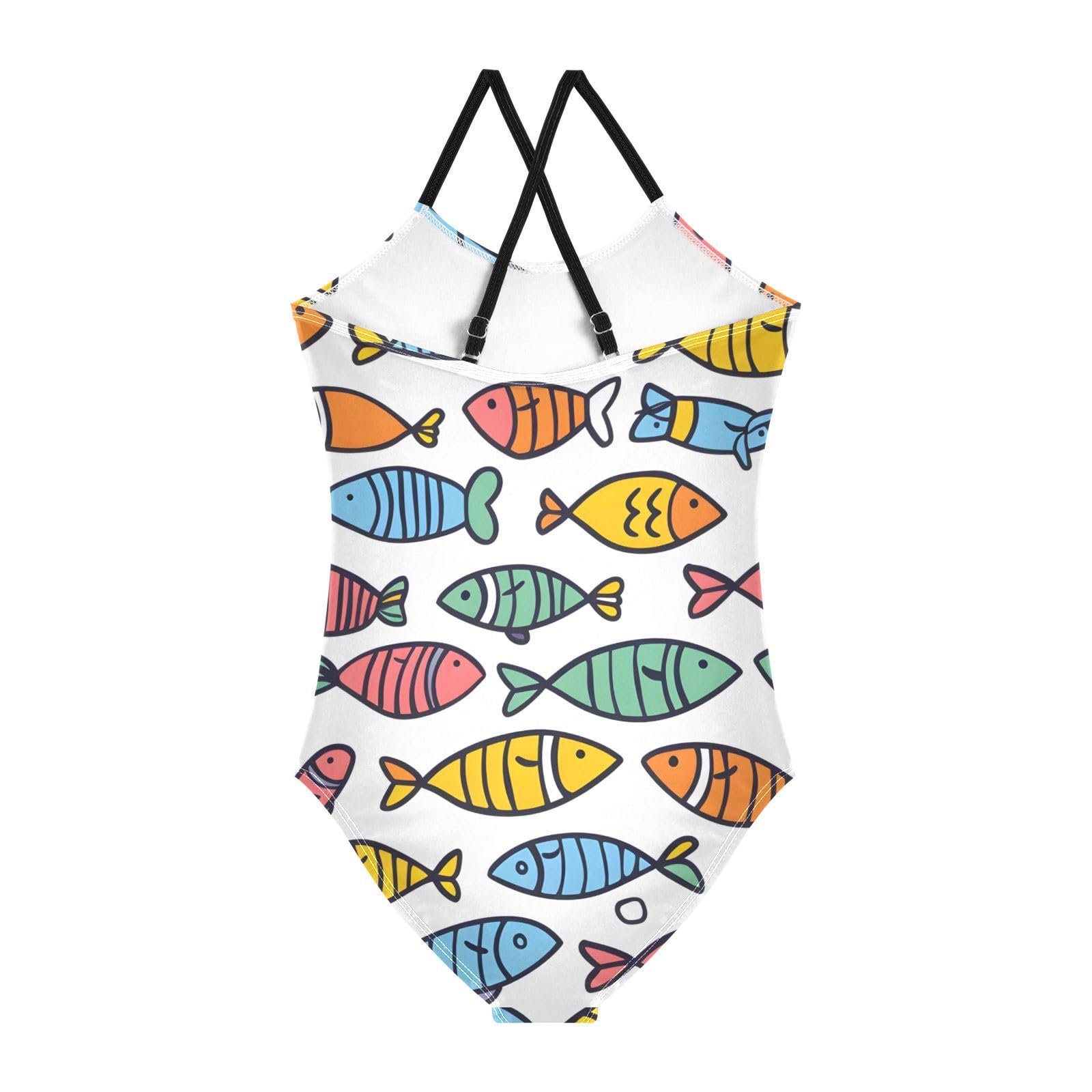 Bolaz Girls Swimsuits One-Piece Bathing Suits Multicolor Kids Sport Summer Beach Swimwear for 3-10 Years Old-Cartoon Fish