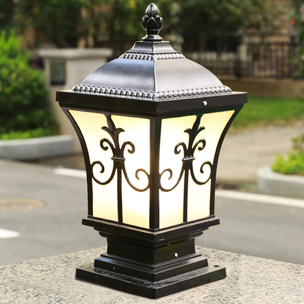 Mengjay Trade Pedestal Light Outdoor Antique Black Path Retro E27 cast Aluminum Waterproof Bollard Lights Outside Lawn Garden Terrace lamp Outdoors courtyards.