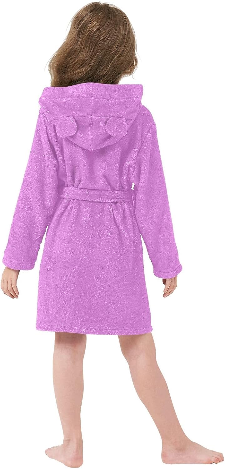 ODAWA Orchid Kids Bathrobe, Soft Plush Hooded Robe for Boys Girls, Quick Dry Bath Towel Wrap with Pockets