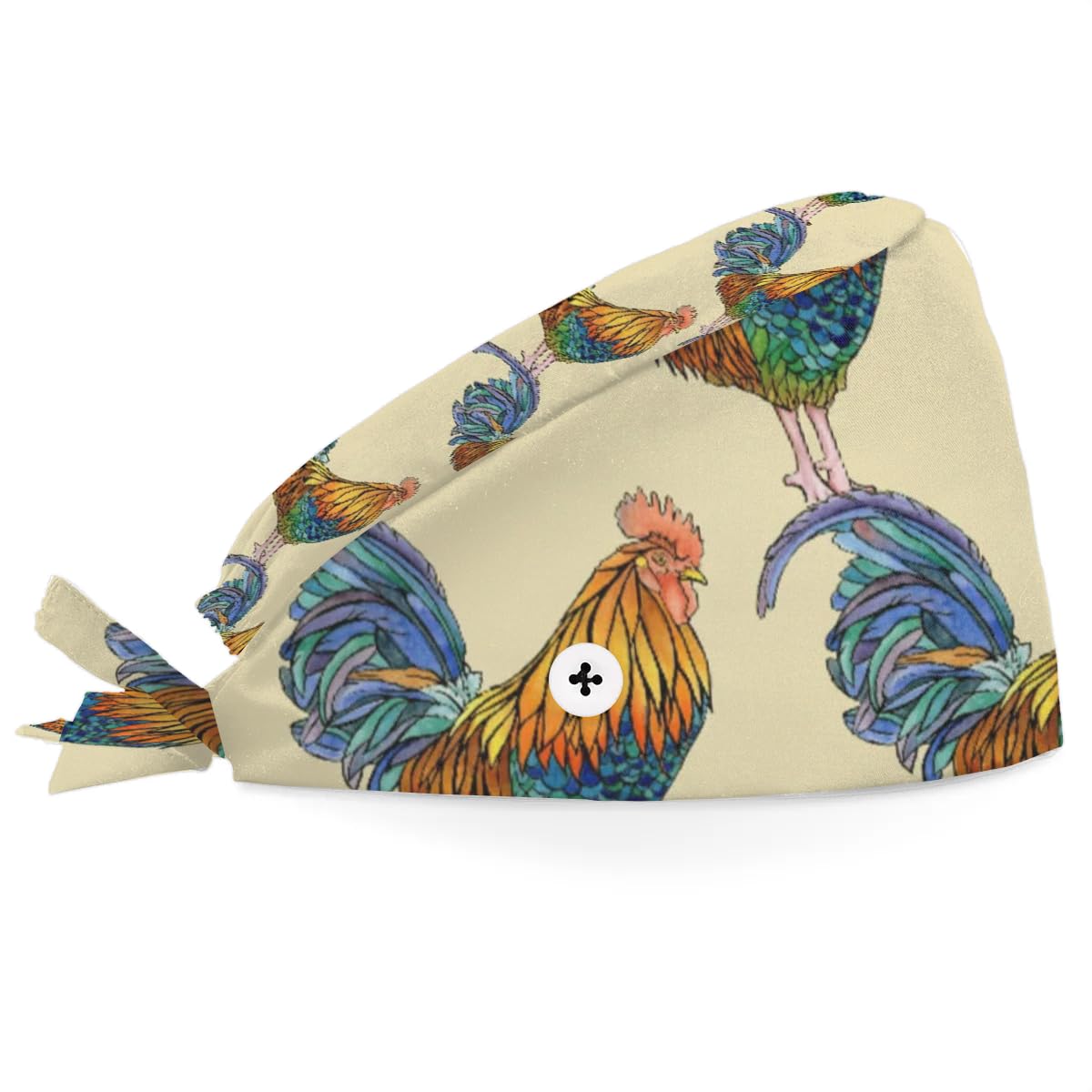 Mularoka Watercolor Roosters Working Caps with Button Sweatband Comfortable Adjustable Bouffant Hats Work Hat for Women Men