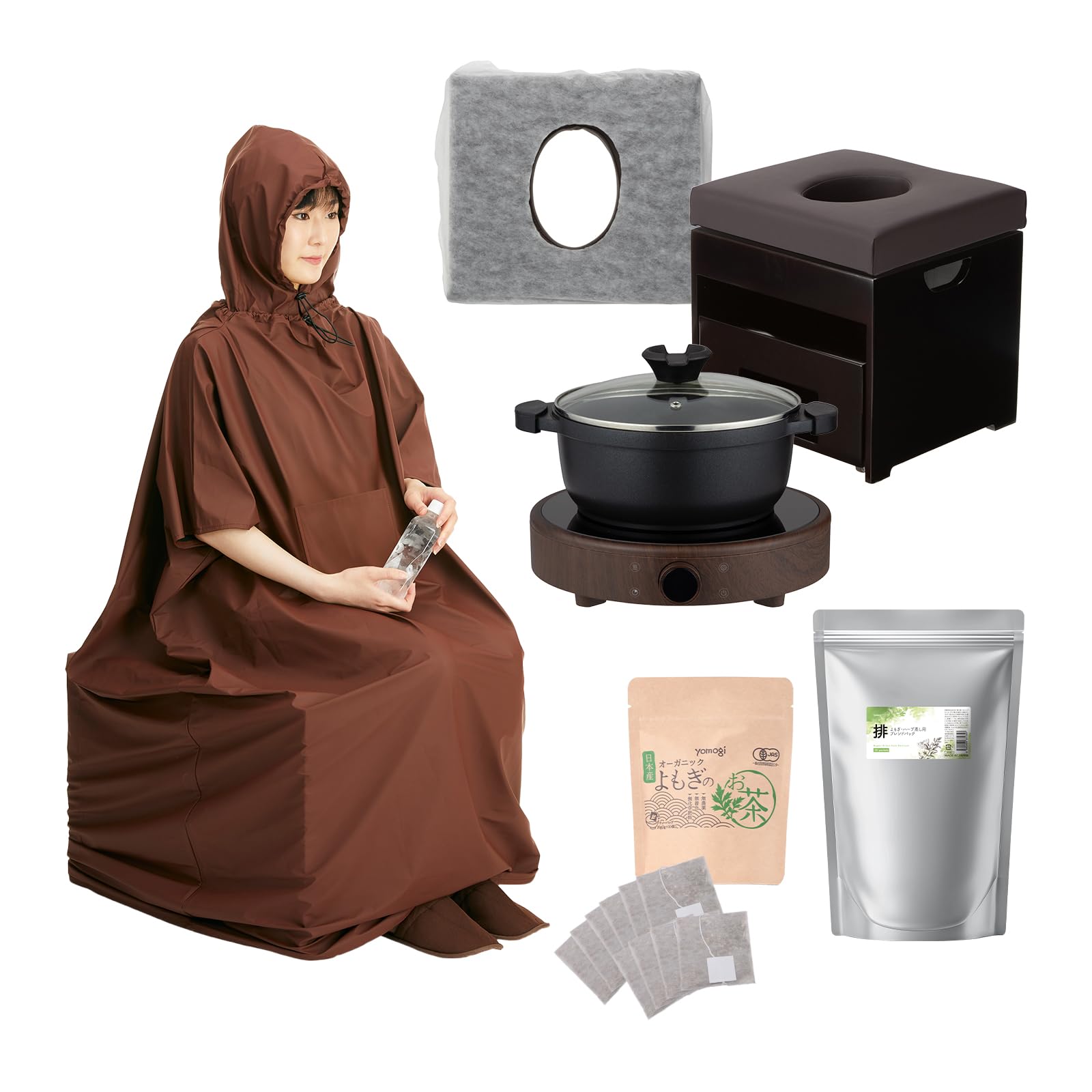 Amazon | 【日本製パック 排】よもぎ蒸しセット（鍋あり・フード付き 