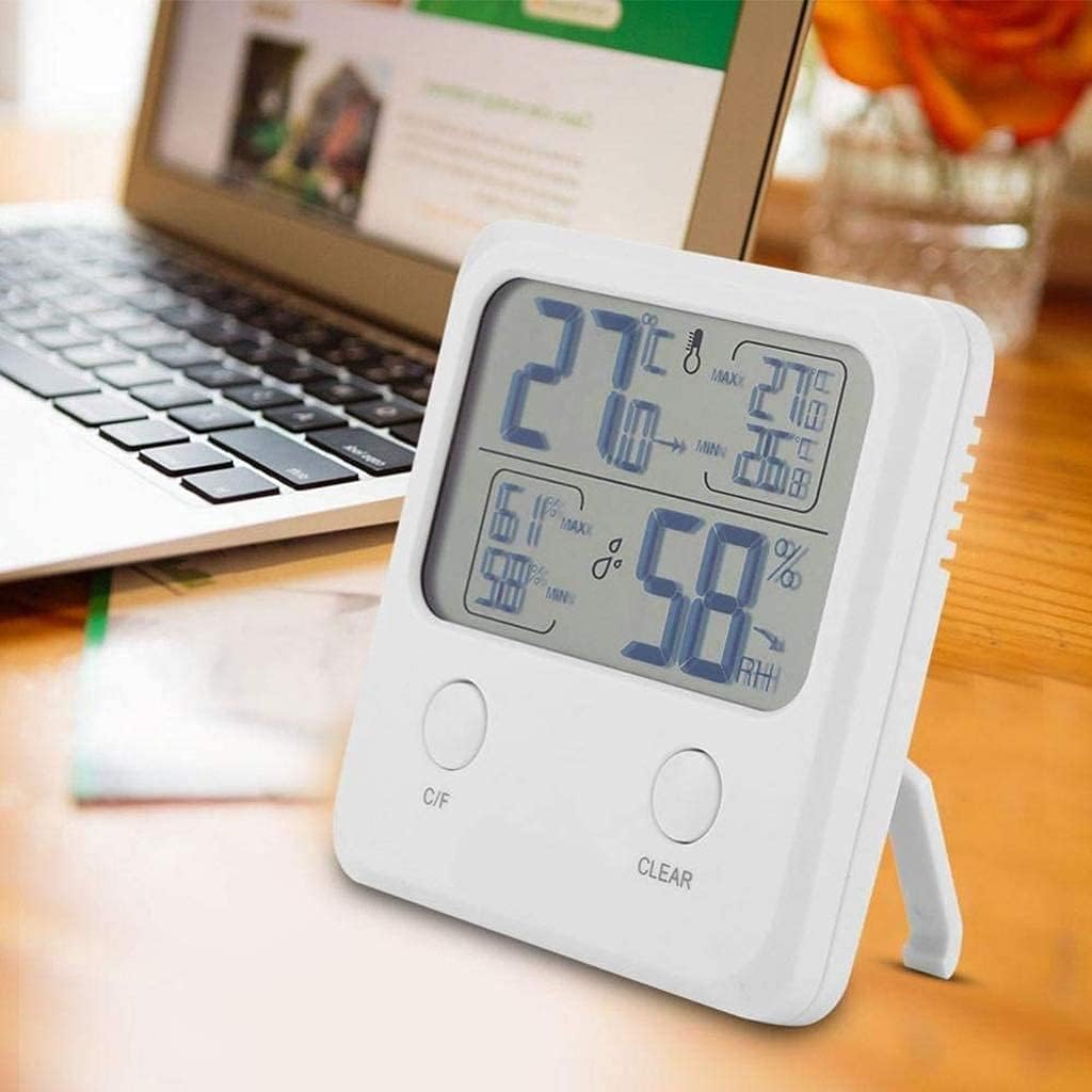 Hygrometer,LCD Electronic Digital Temperature Humidity Meter Indoor Outdoor Weather Station Clock Thermometer Hygrometer,Temperature Humidity Monitor (Size : One Size)