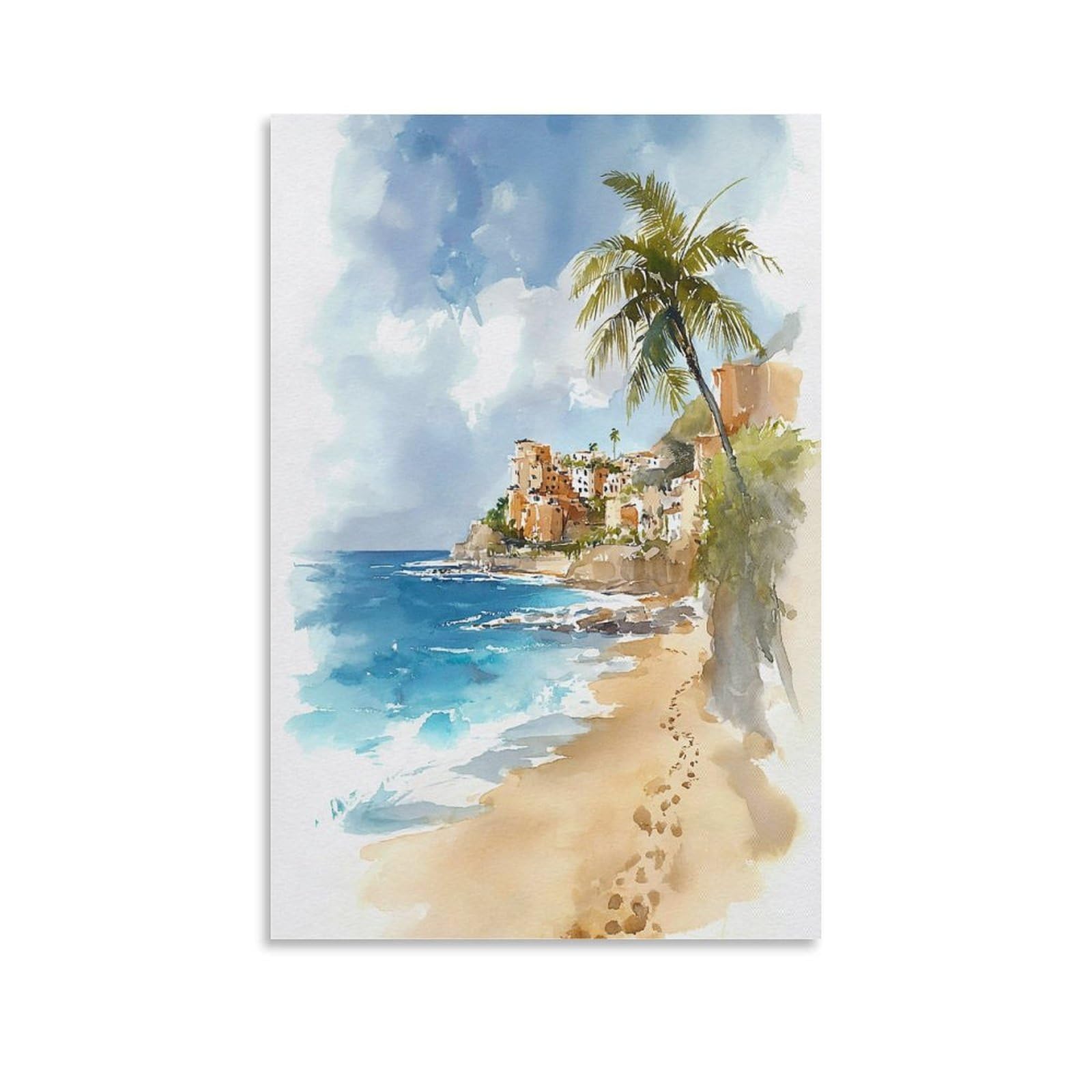 XWYMXZ Playa Del Carmen 24x36inch(60x90cm) Vintage Travel Poster Watercolor Canvas Art