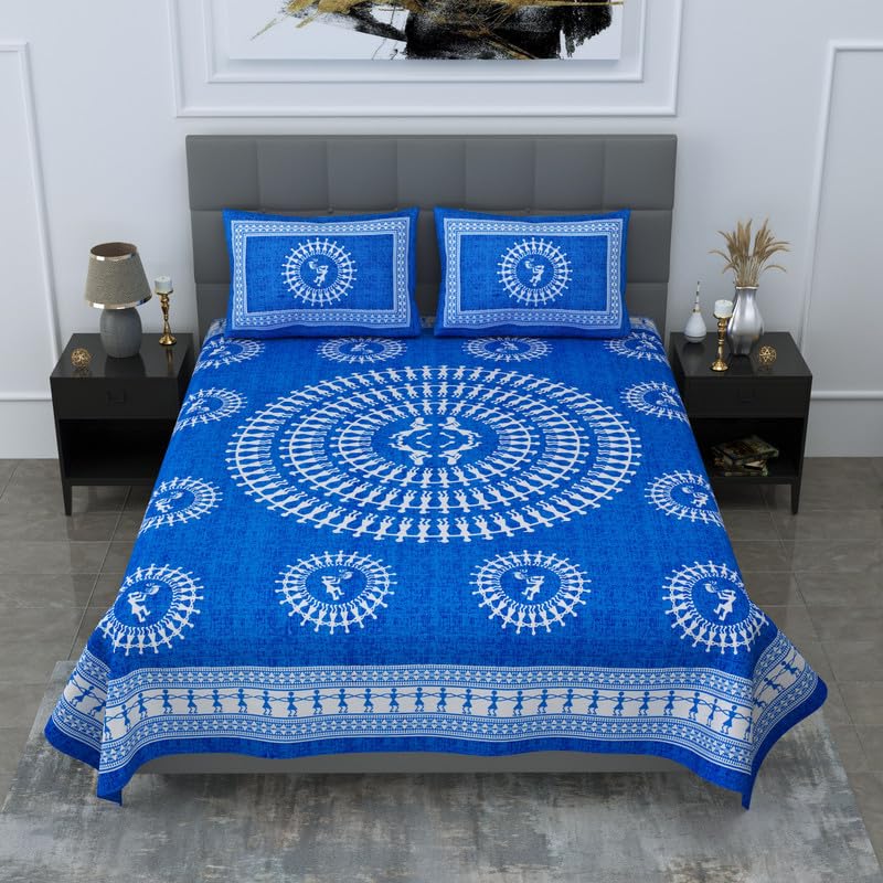 Scottons Queen Size Bedsheet for Double Bed, Pure Cotton Bed Sheets with 2 Pillow Covers in 144 TC, Rajasthani Print, Soft Fabric (90 x 100 Inches), Worli Print Design (Blue) (B0CW73RT1V) Amazon Price History, Amazon Price Tracker