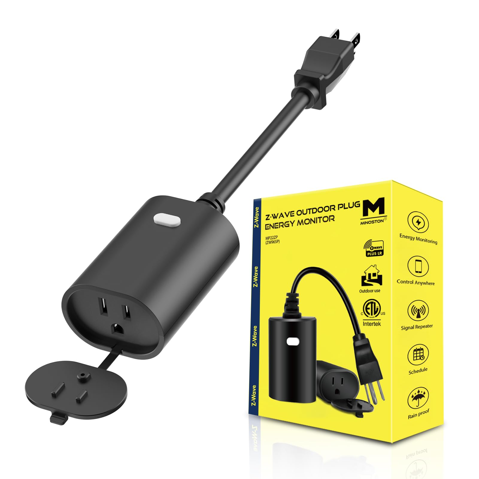 Zwave Smart Plug, Z-Wave Outdoor Plug with Energy Monitoring, Zwave Outlet Built-in Repeater Range Extender, Z-Wave Hub Required, Compatible with Alexa and Google Assistant (MP22ZP)