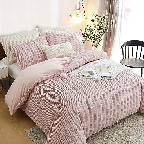 Lanqinglv Ropa de Cama de Felpa de 135 x 200 cm, Color Rosa, mullida, Pelo Largo, Pelo sintético, Ropa de Cama de Invierno, cálida y acogedora, Franela Polar, Tacto de Cachemira, Funda nórdica con
