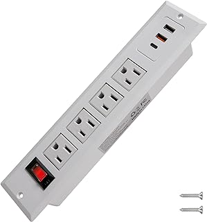 20W PD Mountable Power Strip Type C Recessed Power Strip USB C Fast Charge 4 Outlet 3 USB Multiple Protection Built in Conference Desk Counter Workbench for PC Home Electric Appliance (White)