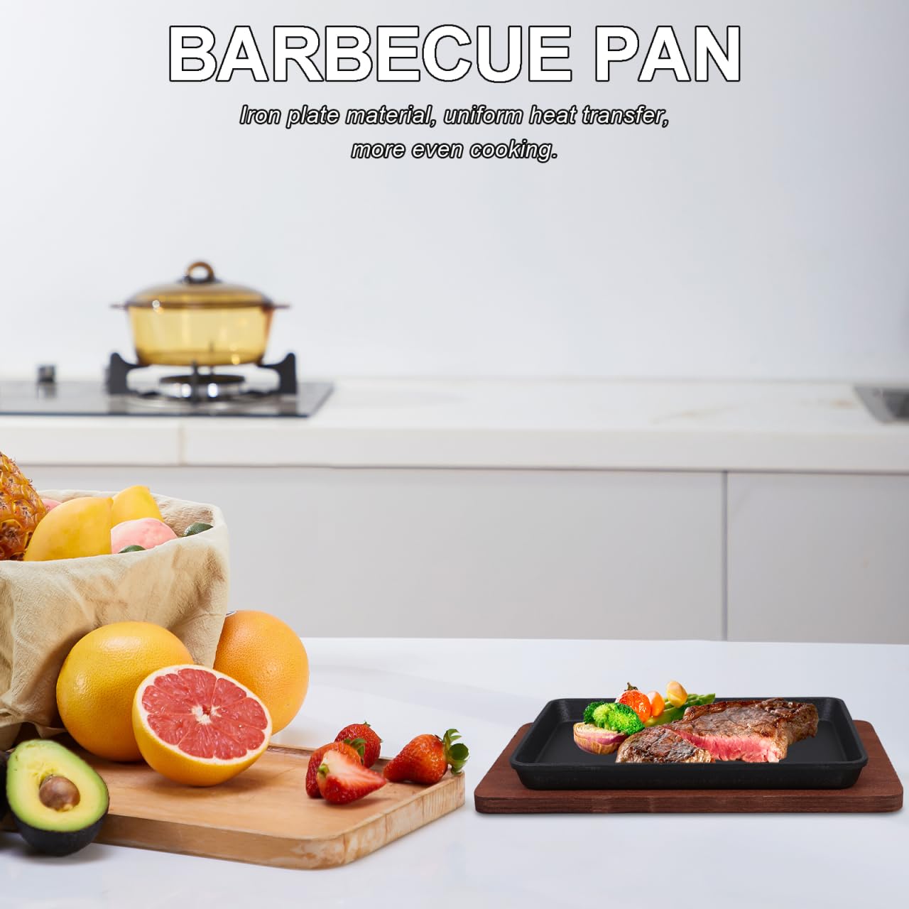 ULTECHNOVO Gusseisenpfanne Induktion Quadratische Steakplatte | Inklusive Holzsockel, 23.2x17.3cm, Schmiedeeiserne Pfanne Alternative, Ideal für Steak, Grillen, Zuhause & Restaurant