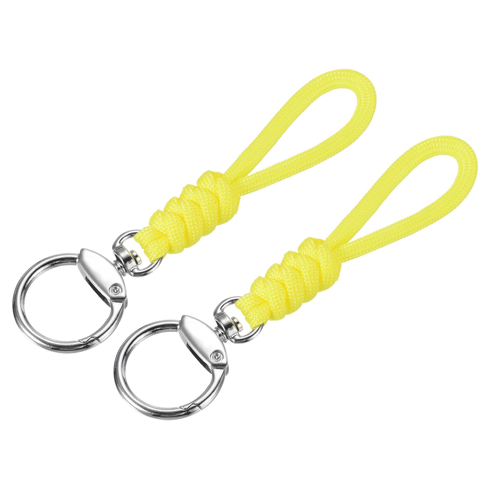 YOKIVE 2 Pcs Paracord Lanyard with Clasps, Wrist Keychain Cord Metal Hooks Straps, Yellow, 5 Inch