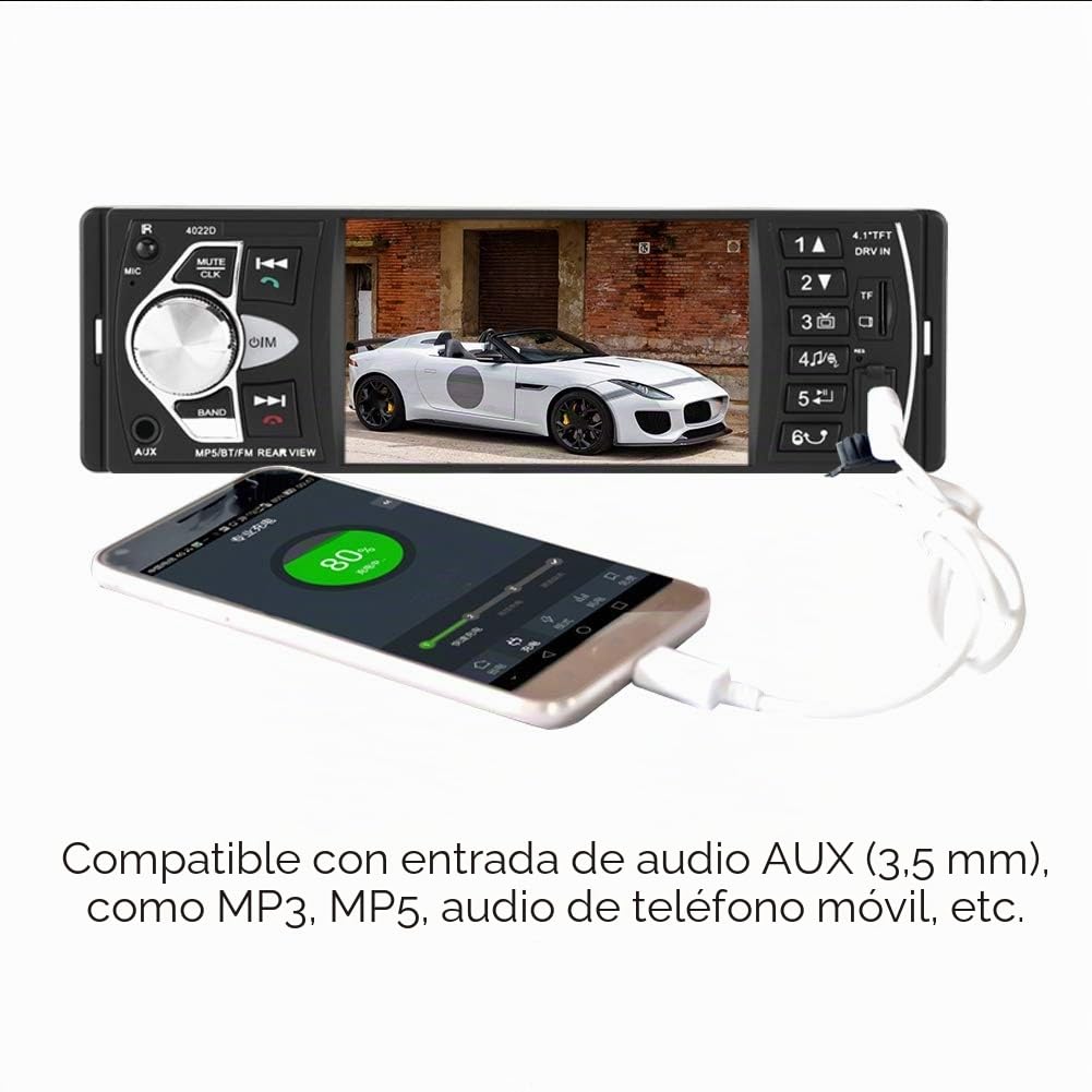 Qiilu Radio coche 4.1 pulgadas Reproductor MP5 Pantalla HD Bluetooth Manos libres Reproducción de video Radio FM AUX TF USB y Control remoto(con camara)