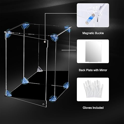 Miniatura 2 de Vitrina de acrílico transparente para figuras de acción con parte trasera espejada, caja de almacenamiento a prueba de polvo, estuche de vidrio