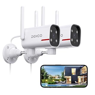 DEKCO 2 Pack Outdoor Security Camera with 2K Color Night Vision, Pan Rotating 180° Wired WiFi Camera Support 24/7 Recording, 2.4GHz WiFi, AI Human Auto Tracking, Work with Alexa/Google Assistant - Amazon product rated Grade A