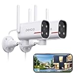 DEKCO Outdoor Security Camera 2K Pan Rotating 180° Wired WiFi Cameras for Home Security with Two-Way Audio, Night Vision, 2.4G WiFi, IP65, Motion Detection Alarm (2 Pack)