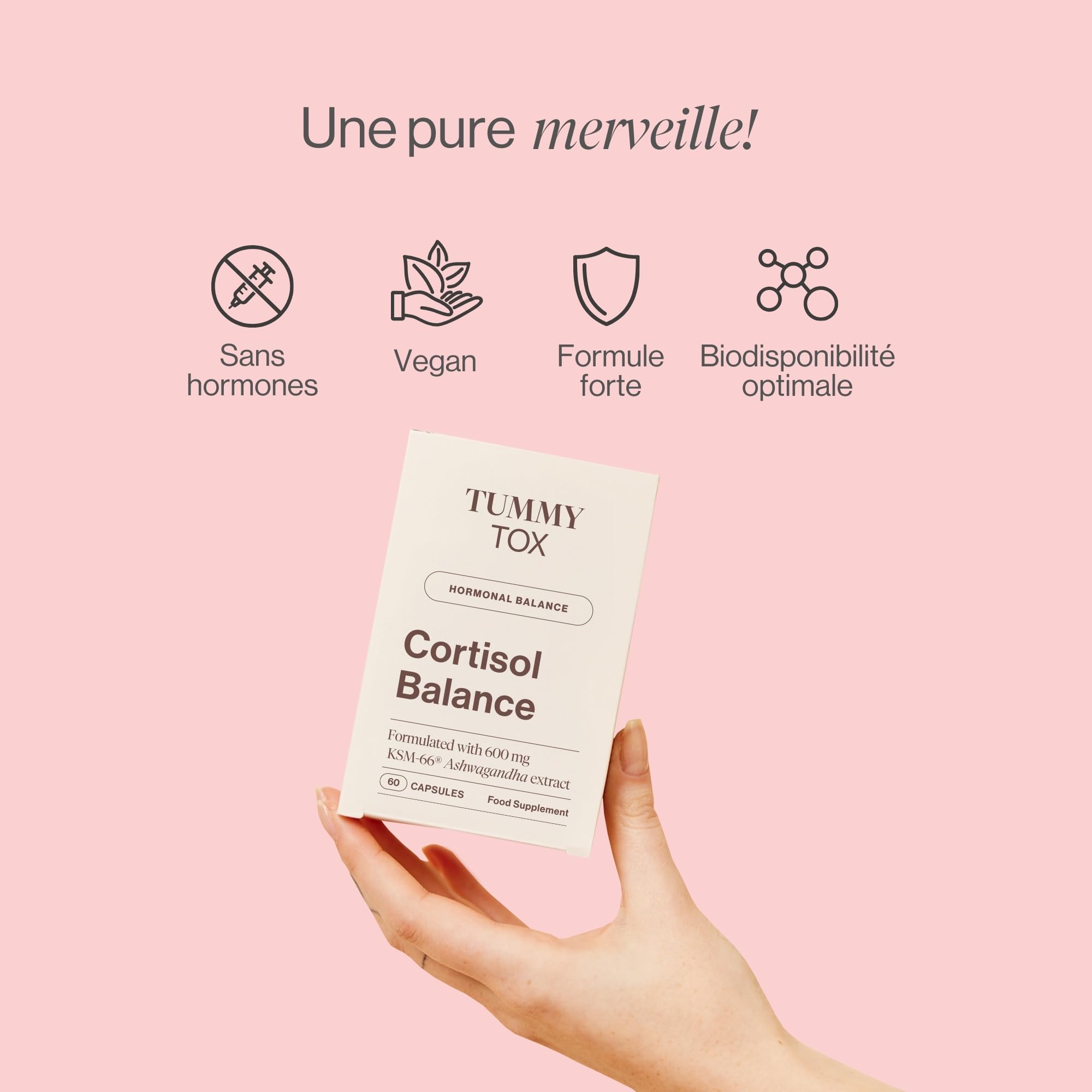 Tummy Tox Cortisol Balance - Ashwagandha et Rhodiola, 180 Gélules | KSM-66 600 mg, Vitamines B6 et B5, le Magnésium contribue à réduire la Fatigue
