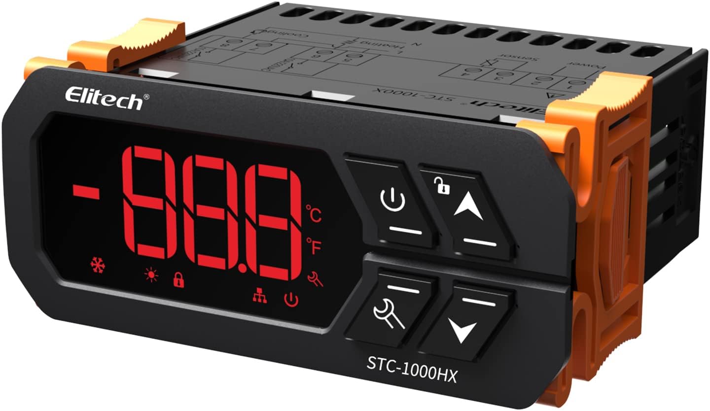 Elitech STC-1000HX Temperature Controller ℉⇋℃ Fahrenheit Celsius Switchable Origin Digital 220V Thermostat 2 Relays Upgraded from STC-1000 New Panel 30% Larger