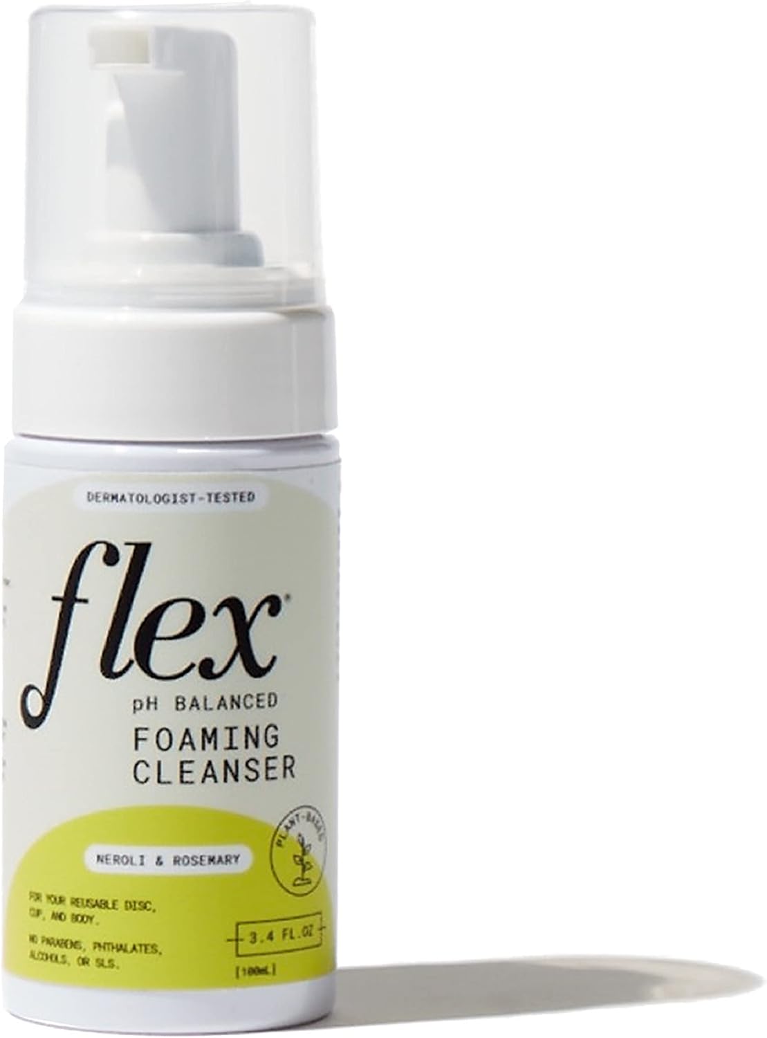 Flex Foaming Cleanser Infused with Neroli & Rosemary – Plant-Based and pH-Balanced Feminine Wash for Silicone Period Cups, Discs and Your Body (3.4 oz.)